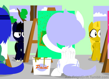 art_class black_body black_hair black_skin blonde_hair blush canvas cutie_mark feathered_wings feathers female feral group hair horn male paint painting_(object) red_hair sponge wings penguinpotential hasbro my_little_pony mythology fan_character frigid_drift golden_ticket palette_swap_(character) earth_pony equid equine horse mammal mythological_creature mythological_equine pegasus pony unicorn winged_unicorn animated low_res