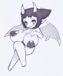 :3 areola arms_bent bent_legs big_areola big_breasts blush breasts crossed_legs dark_hair demon fangs female horn humanoid leg_over_thigh madria maplestory maplestory_2 nipples not_furry short_stack sketch smile solo teeth unknown_artist wings