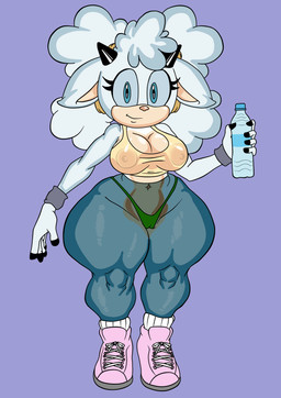anthro big_breasts blue_eyes bottle breasts camel_toe clothing container crop_top female footwear fur horn huge_hips huge_thighs legwear long_ears muscular muscular_anthro muscular_female nipples pantyhose shirt shoes smile solo thick_thighs thong topwear translucent translucent_clothing underwear wide_hips wool_(fur) wristband oni_(artist) idw_publishing sega sonic_the_hedgehog_(comics) sonic_the_hedgehog_(idw) sonic_the_hedgehog_(series) lanolin_the_sheep_(sonic) bovid caprine mammal sheep absurd_res hi_res