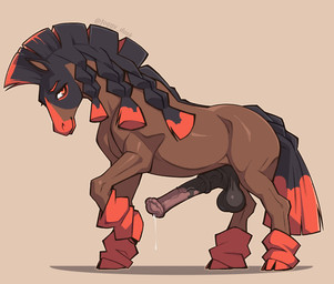 animal_genitalia animal_penis balls big_balls big_flare big_penis black_balls black_body black_fur black_penis blue_head bodily_fluids braided_hair braided_tail brown_body brown_fur dripping equine_balls equine_genitalia equine_penis erection feral flared_penis fur genital_fluids genitals grass hair half-closed_eyes heavy_balls hooves looking_at_viewer male male_feral mane mouth_closed multicolored_body multicolored_hair muscular muscular_feral muscular_male narrowed_eyes orange_body orange_fur orange_hooves orange_nose orange_tail penis plant precum precum_drip presenting presenting_penis quadruped red_eyes side_view solo tail tuft two_tone_hair foggy_dusk nintendo pokemon equid equine generation_7_pokemon mammal mudsdale pokemon_(species) 2025 digital_media_(artwork) hi_res