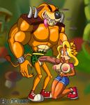 anthro areola balls big_breasts big_penis bodily_fluids breasts clothing duo erect_nipples erection female genital_fluids genitals male mostly_nude muscular nipples penis precum vein veiny_penis blu3danny activision crash_bandicoot_(series) tawna_bandicoot tiny_tiger bandicoot dasyuromorph mammal marsupial recently_extinct_species thylacine 2016 hi_res