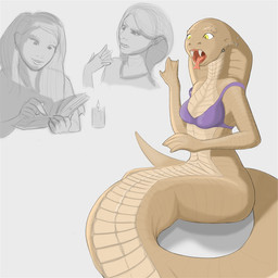 anthro apode book bottomless bra candle clothed clothing ear_piercing ear_ring fangs female hair holding_book holding_object human_to_anthro legless membrane_(anatomy) open_mouth piercing pupils ring_piercing serpentine shirt simple_background slit_pupils smile solo species_transformation surprised tan_body teeth three_frame_image three_frame_sequence tongue tongue_out topwear transformation transformation_sequence underwear webbed_hands white_background yellow_eyes krazyivan draconcopode human mammal naga reptile scalie snake 1:1 2018 hi_res sequence
