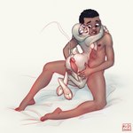 1:1 absurd_res anthro barefoot bedding bedding_background between_legs bodily_fluids breasts butt cum cumshot dark_body dark_skin disney duo ejaculation embrace erection feet female female_on_human genital_fluids hands_behind_head hi_res hug human human_on_anthro interspecies judy_hopps koron-dash lagomorph larger_human larger_male leporid male male/female male_on_anthro mammal nipples quentin_(zylo24) rabbit self_insert side_boob simple_background sitting size_difference smaller_anthro smaller_female soles toes white_background zootopia