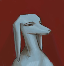 anthro blue_eyes ears_down fur long_ears long_snout looking_forward male nude nude_anthro nude_male pivoted_ears snout solo white_body white_fur reynard_goodfellow canid canine canis domestic_dog mammal headshot_portrait hi_res portrait