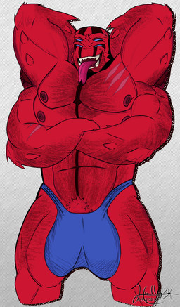 2_penises 4_arms 4_eyes big_bulge blue_eyes body_hair bulge chest_hair crossed_arms facial_scar genitals hands_behind_back male markings multi_arm multi_eye multi_genitalia multi_limb multi_penis nipples penis red_body scar simple_background smile smiling_at_viewer solo spikes tongue tongue_out halley_karillion ben_10 cartoon_network alien humanoid tetramand absurd_res hi_res sketch