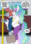 absurd_res anthro anthrofied belly big_belly breast_grab breasts canon_x_oc dialogue duo english_text equid equine eyewear female female/female freckles friendship_is_magic glasses grope hair hand_on_breast hasbro hi_res horn inside_train kandlin mammal molestation multicolored_hair my_little_pony mythological_creature mythological_equine mythology nerd princess_celestia_(mlp) slightly_chubby slightly_chubby_female text train unicorn vehicle