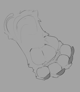 anthro big_feet big_pawpads claws curling_toes duo feet foot_fetish foot_focus foot_play macro male micro plantigrade squeezing trapped iggythelizzy canid canine mammal hi_res monochrome