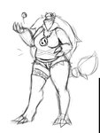 anthro bottomwear breasts clothed clothing female hair pokeball ponytail shorts slightly_chubby solo text dracozhilla nintendo patreon pokemon zor_(nya4) generation_5_pokemon pokemon_(species) zoroark 3:4 hi_res monochrome sketch url