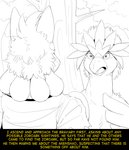 2020 3_fingers ambiguous_gender anthro arm_tuft avian beak biped bird black_and_white branch braviary canid canine chest_tuft clothed clothing comic detailed_background dialogue digital_drawing_(artwork) digital_media_(artwork) duo english_text eye_contact fan_character feather_hands feathered_wings feathers feral fidchellvore fingers forest front_view fur fur_tuft generation_4_pokemon generation_5_pokemon hair hand_on_chest head_tuft hi_res hildegard_(fidchellvore) line_art looking_at_another lucario male mammal monochrome nintendo nude open_beak open_mouth outside plant pokemon pokemon_(species) rear_view shirt short_hair shoulder_tuft sketch standing text three-quarter_view topwear torn_clothing torn_shirt torn_topwear tree tuft wide_eyed wings yellow_text