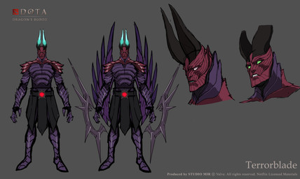 2_horns 5_fingers angry biped black_bottomwear black_clothing black_skirt blade_wings bottomwear clothed clothing empty_eyes fingers floating_weapons game_logo gem glowing glowing_eyes glowing_gem glowing_horn green_eyes grey_background horn logo male male_humanoid multiple_angles natural_armor neutral_expression not_furry purple_body purple_scales red_gem scales segmented_body sharp_horn simple_background skirt slim_humanoid slim_male solo standing teal_eyes teal_horn telekinesis text topless topless_humanoid topless_male unusual_weapon upside_down_wings weapon white_eyes wings bantokey dota dota_dragon's_blood studio_mir valve valve_corporation terrorblade demon humanoid 2021 absurd_res cel_shading character_name concept_art copyright_name english_description english_text full-length_portrait hi_res multiple_images official_art portrait shaded