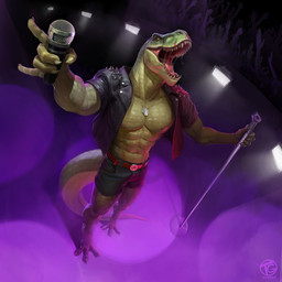 abs anthro audience belt bottomwear clothed clothing concert devil_horns_(gesture) dog_tags electronics gesture group hand_gesture holding_microphone holding_object male microphone microphone_stand nipples open_clothing open_mouth open_topwear open_vest pecs rocking_out scales sharp_teeth shorts solo_focus tail teeth topwear vest tagonkrat rocco_(tallion) dinosaur prehistoric_species reptile saurischian scalie theropod tyrannosaurid tyrannosauroid tyrannosaurus tyrannosaurus_rex 1:1 hi_res