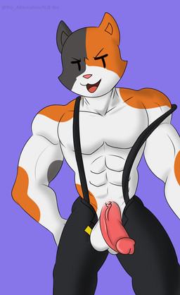 abs anthro balls biceps bottomwear clothed clothing erection eyebrows front_view fur genitals glans grey_body grey_fur half-closed_eyes humanoid_genitalia humanoid_penis looking_at_viewer looking_forward male monotone_balls monotone_genitals monotone_penis mottled multicolored_body multicolored_fur muscular muscular_anthro muscular_arms muscular_male narrowed_eyes open_mouth open_smile orange_body orange_fur partially_clothed pecs penis piebald pink_glans pink_nose pink_penis pink_tongue pointy_ears prick_ears simple_background smile snout solo standing suspenders tongue urethra vein white_balls white_body white_fur klr-rio epic_games fortnite meowscles calico_cat domestic_cat felid feline felis mammal 2020 digital_media_(artwork) hi_res portrait three-quarter_portrait
