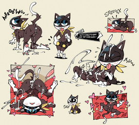 all_fours animal_genitalia animal_penis anthro backsack balls bedroom_eyes belt black_body black_fur blue_eyes blush bodily_fluids butt canine_genitalia canine_penis cum cum_in_ass cum_inside cum_on_face cum_on_self cumshot ejaculation fur genital_fluids genitals group heart_symbol humanoid_genitalia humanoid_penis kerchief lying male male/male mask meow narrowed_eyes neckerchief neckwear offscreen_male on_back on_front paws penis petals presenting presenting_hindquarters removing_belt rose_petals seductive shortstack shortstack_male solo_focus sweat tongue tongue_out white_body white_fur keeb atlus megami_tensei persona_(series) persona_5 sega morgana_(persona) domestic_cat felid feline felis mammal tuxedo_cat hi_res