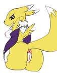 anthro anus areola big_butt breasts butt elbow_sleeves female gaping gaping_anus genitals grin looking_at_viewer looking_back looking_back_at_viewer neck_tuft nipples presenting presenting_anus presenting_hindquarters presenting_pussy pussy side_boob smile thick_thighs tuft lfer bandai_namco digimon canid canine digimon_(species) mammal renamon 2019 3:4 hi_res