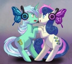 cutie_mark duo female feral horn magnet tail whitephox friendship_is_magic hasbro magnet_(song) my_little_pony mythology vocaloid bonbon_(mlp) hatsune_miku lyra_heartstrings_(mlp) megurine_luka earth_pony equid equine horse mammal mythological_creature mythological_equine pony unicorn