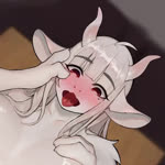 ahegao ahoge anthro arm_tuft bangs blurred_background blush blush_lines breasts breath eyebrow_through_hair eyebrows eyelashes female female_anthro fur glistening glistening_breasts glistening_eyes glistening_hair glistening_horn hair hand_on_breast hand_on_own_breast headbanging horn looking_pleasured markings mole_(marking) mole_under_eye nodding open_mouth open_smile panting pink_blush red_eyes shoulder_tuft smile solo tongue tongue_out translucent translucent_hair tuft white_body white_fur white_hair white_tuft healingpit kambo helltaker goat_lucifer_(helltaker) bovid caprine goat mammal 1:1 2024 2d_animation animated english_description high_framerate huge_filesize long_playtime motion_tweening no_sound webm