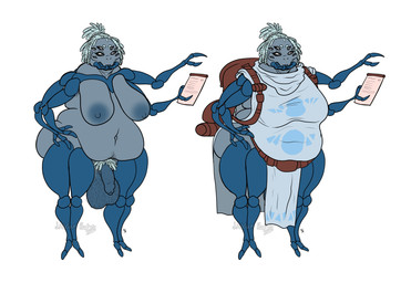 anthro areola backpack balls belly belly_overhang belt big_balls big_belly big_breasts biped blue_body blue_skin body_hair bottomwear breasts clothed clothing dreadlocks flaccid foreskin genitals gynomorph hair hairy_balls holding_object huge_balls huge_breasts humanoid_genitalia humanoid_penis hyper hyper_balls hyper_genitalia intersex loincloth multi_arm multi_eye multi_limb navel nipples nude obese obese_anthro obese_gynomorph obese_intersex overweight overweight_anthro overweight_gynomorph overweight_intersex penis pubes shirt simple_background solo standing thick_thighs topwear white_hair wide_hips wittless-pilgrim arachnid arthropod spider 2020 absurd_res colored detailed digital_drawing_(artwork) digital_media_(artwork) flat_colors hi_res multiple_images signature watermark