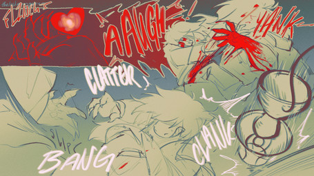 ambiguous_gender anthro blood blood_drip blood_from_mouth blood_in_mouth blood_on_hand bodily_fluids claws clothed clothing dripping duo female hair hollow_body lamp long_hair outline scales scar silhouette soul sound_effects sweat tears text unusual_anatomy wounded thelostmoongazer deltarune mythology undertale_(series) kris_dreemurr susie_(deltarune) dragon human mammal monster mythological_creature mythological_scalie scalie soul_(undertale) 16:9 comic english_text hi_res widescreen
