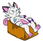 alternate_color ambiguous_gender anthro bandai_namco box container crossover cuddling cyanzangoose digimon digimon_(species) duo ear_tuft fan_character felid fur gatomon generation_1_pokemon if_it_fits_i_sits_(meme) in_box in_container looking_up mammal meme meo_the_meowth meowth nintendo plushie pokemon pokemon_(species) simple_background tuft white_background white_body white_fur