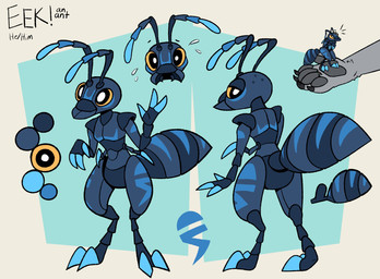 2_toes 3_fingers 5_fingers ambiguous_gender antennae_(anatomy) anthro arm_markings biped black_claws black_eyes black_finger_claws blue_body blue_markings bodily_fluids chest_markings claws color_swatch duo facial_markings feet finger_claws fingers fur gesture grey_body grey_fur grey_pawpads head_markings leg_markings lidded_eyes looking_at_another looking_at_viewer male markings multicolored_antennae pawpads pronouns pupils simple_background solo solo_focus standing sweat text toes waving white_pupils yellow_sclera eekanant eek_(eekanant) ant arthropod hymenopteran insect mammal 2023 character_name digital_drawing_(artwork) digital_media_(artwork) english_description flat_colors hi_res model_sheet