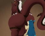 anthro arms_above_head balls big_balls big_butt big_tail black_body black_fur black_mane black_scales blue_body blue_ears blue_fur butt duo ears_back fur genitals grope horn huge_balls huge_butt huge_tail looking_back male mane nude pivoted_ears red_body red_horn red_scales scales tail thick_thighs white_body white_fur white_mane yellow_eyes rikuaoshi bandai_namco digimon mythology nintendo pokemon miasmagrowlmon digimon_(species) dragon generation_2_pokemon growlmon hybrid mammal mephitid mythological_creature mythological_scalie pokemon_(species) reptile scalie skunk typhlosion 2019 5:4 digital_media_(artwork) hi_res smaller_version_at_source