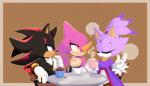 anthro beverage chair clothing container cup female furniture gloves group handwear horn male sitting speech_bubble table zzavok sega sonic_the_hedgehog_(series) blaze_the_cat espio_the_chameleon shadow_the_hedgehog chameleon eulipotyphlan felid feline hedgehog lizard mammal reptile scalie 2019