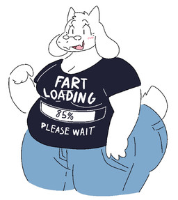 anthro big_butt blush bottomwear breasts butt cleavage clothed clothing denim denim_bottomwear denim_clothing eyelashes eyewear female floppy_ears fur glasses horn jeans mature_anthro mature_female open_mouth open_smile overweight overweight_anthro overweight_female pants scut_tail shirt short_tail simple_background smile solo tail text text_on_clothing text_on_shirt text_on_topwear topwear white_background white_body white_fur kibblekritterz undertale_(series) toriel boss_monster_(undertale) bovid caprine goat mammal english_text hi_res