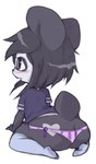 anthro big_ears black_eyes black_hair bottomwear butt chibi clothed clothing colored_edge_panties colored_edge_underwear female hair heart_symbol legwear open_mouth panties pattern_bottomwear pattern_clothing pattern_panties pattern_underwear pink_clothing pink_panties pink_underwear purple_clothing purple_panties purple_underwear rear_view shirt simple_background solo stockings striped_bottomwear striped_clothing striped_panties striped_underwear stripes topwear underwear white_background young young_anthro coffeechicken ken_ashcorp kenny_(kenashcorp) bear giant_panda mammal 2015 digital_media_(artwork) shaded