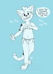 anthro belly challenge clothing male navel nervous nervous_smile nervous_sweat shy solo speech_bubble tail tattoo teasing text underwear undressing katxfish katxlogan domestic_cat felid feline felis mammal absurd_res hi_res