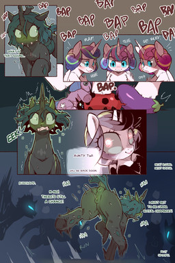 animal_genitalia animal_vulva anus black_body blue_eyes bodily_fluids butt dialogue duo eggplant equine_genitalia equine_vulva eyelashes fangs female feral food fruit genital_fluids genitals glowing glowing_eyes green_eyes green_hair hair hooves horn multicolored_hair plant plushie puffy_anus pupils quadruped smile sweat tail teeth thick_thighs vaginal_fluids vulva wings cold-blooded-twilight friendship_is_magic hasbro my_little_pony mythology flurry_heart_(mlp) queen_chrysalis_(mlp) changeling equid equine mammal mythological_creature mythological_equine winged_unicorn 2025 2:3 comic hi_res sibling_(lore) sister_(lore) sisters_(lore) triplets_(lore)