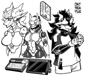 2_horns anthro blep bottomwear breasts clothed clothed_anthro clothed_male clothing female gloves group hair handwear horn long_hair looking_at_viewer machine male pants shirt t-shirt tablet_computer tongue tongue_out topwear trio oatmegaplus mythology erika_summers zeke_leon dragon humanoid mythological_creature mythological_scalie robot scalie wingless_dragon 2025 absurd_res black_and_white hi_res monochrome sketch