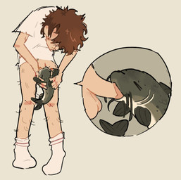 ambiguous_feral ambiguous_gender balls bestiality bottomless bottomless_male clothed clothing duo feral feral_penetrated fishjob fleshlight_position footwear genitals gills hair human_on_feral human_penetrating human_penetrating_feral interspecies male male_human oral oral_penetration penetration penis scales sex simple_background size_difference smaller_penetrated socks tail whiskers w1lbvrfish wilbur_soot catfish fish human mammal marine hi_res