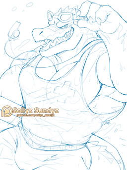 bodily_fluids bulge eyewear glasses looking_at_viewer male open_mouth patreon_logo solo sweat text whistle_(object) whistle_around_neck sollyz league_of_legends patreon riot_games tencent renekton alligator alligatorid crocodilian reptile scalie 2017 3:4 digital_drawing_(artwork) digital_media_(artwork) hi_res signature sketch url