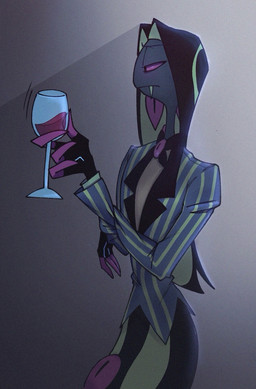4_fingers bow_tie clothed clothing container cup dark_room drinking_glass dynamic_lighting fangs fingers glass glass_container glass_cup half-closed_eyes holding_object male narrowed_eyes pinstripe_topwear red_eyes side_view simple_background snake_hood standing teeth wine_glass ima91225 hazbin_hotel hellaverse sir_pentious_(hazbin_hotel) animal_humanoid cobra humanoid reptile reptile_humanoid scalie scalie_humanoid snake snake_humanoid 2024 digital_drawing_(artwork) digital_media_(artwork) portrait shaded three-quarter_portrait