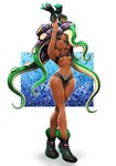 bikini boots breasts camel_toe clothing female fingerless_gloves footwear gloves hands_above_head handwear looking_at_viewer navel navel_piercing not_furry piercing pseudo_hair shoes simple_background solo swimwear tentacle_hair tentacles two-piece_swimsuit under_boob koharuno2 nintendo splatoon marina_(splatoon) cephalopod humanoid marine mollusk octarian octoling hi_res