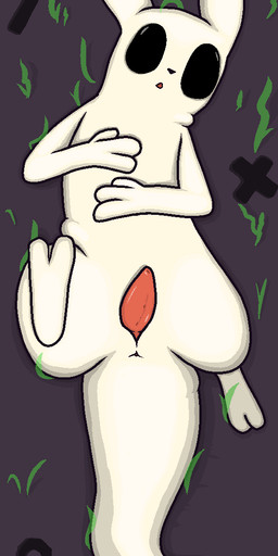 anus black_eyes erection feral genitals grass hand_on_chest looking_at_viewer lying male on_back open_mouth penis plant presenting presenting_penis rock slit_penis solo tail tapering_penis thick_tail white_body white_skin anonymous_artist rain_world videocult survivor_(rain_world) slugcat hi_res