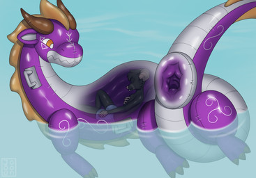 abdominal_bulge after_vore anal anal_vore anus duo endosoma gaping gaping_anus inflatable internal pool_toy safe_vore size_difference swimming_pool vore joooon mythology animate_inanimate dragon living_inflatable mammal murid murine mythological_creature mythological_scalie rat rodent scalie hi_res