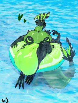 anthro big_breasts big_bulge black_body black_scales breasts bulge claws eyewear glasses gynomorph heart_symbol huge_breasts huge_bulge hyper hyper_bulge intersex lying nipple_slip nipples on_back pool_float scales solo sunglasses tail sylviajo capcom european_mythology monster_hunter mythology astalos dragon flying_wyvern mythological_creature mythological_scalie reptile scalie western_dragon wyvern 2023 absurd_res digital_media_(artwork) hi_res