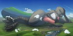 aircraft airplane anthro beak biped building city cloud contrail erection feathered_tail feathers feet genitals giga green_eyes grey_body hand_on_own_penis hand_on_penis lake landscape_dwarfing looking_at_viewer lying macro male male_anthro masturbation nude_anthro nude_male on_side outside penile penile_masturbation penis prehensile_penis reflection shadow solo tail talons tapering_penis toes vehicle year magpi avian bird corvid magpie_(corvid) oscine passerine 2024 2:1 artist_name hi_res watermark nonbinary_(lore)