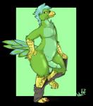 anthro balls beak biped blue_body blue_feathers blue_hair bottomwear bottomwear_down butt clothed clothing erection feathers feet genitals green_background green_body green_feathers hair hand_on_butt looking_at_viewer male nude pants pants_down partially_clothed penis simple_background solo talons toes undressing wide_hipped_male wide_hips yellow_eyes wingedwilly patrigue avian bird parrot alpha_channel green_theme