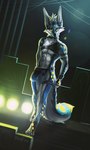 4_toes 5_fingers abs anthro blue_body blue_fur clothed clothing feet fingers fur looking_at_viewer male solo toes white_body white_fur safiru canid canine mammal 2022 digital_media_(artwork) hi_res