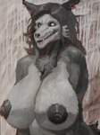 anthro areola big_breasts black_body black_fur breasts female fur hair long_hair looking_at_viewer nipples solo dixxbedru scp_foundation mal0 scp-1471-a malo monster 3:4 hi_res oil_painting_(artwork) painting_(artwork) traditional_media_(artwork)