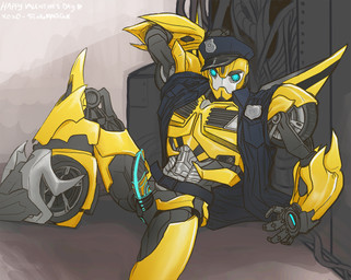 clothing erection genitals looking_at_viewer machine male not_furry penis police pose solo stingmachine uniform wheel hasbro takara_tomy transformers transformers:_prime transformers_aligned_continuity bumblebee_(transformers) robot