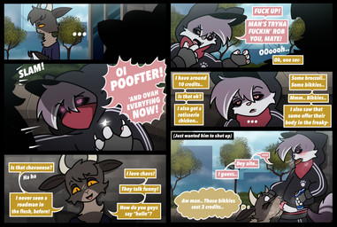 2_horns ambiguous_gender anthro black_clothing black_hoodie black_sclera black_topwear blush blush_lines bodily_fluids bread chav claws clothed clothed_andromorph clothed_anthro clothed_sex clothing cunnilingus dialogue duo food homophobic_slur hoodie horn laugh linked_speech_bubble male male/ambiguous oral outside_sex pointy_speech_bubble robbery sex speech_bubble sweat sweatdrop tail text thought_bubble tongue topwear vaginal yelling nami955 maverick_(nami955) torrin_(toxis) camelid domestic_cat felid feline felis llama mammal 2025 absurd_res comic digital_drawing_(artwork) digital_media_(artwork) english_description english_text hi_res female_(lore) trans_(lore) trans_man_(lore)