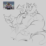 anthro bell bell_collar belly biceps collar jewelry looking_at_viewer male musclegut muscular necklace pecs simple_background smile smiling_at_viewer solo suspenders tail fluffos epic_games fortnite roblox meowscles domestic_cat felid feline felis mammal hi_res monochrome sketch