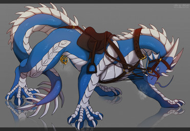 bdsm blue_body bondage bound bridle chastity_cage chastity_device claws feral feral_bondage frill_(anatomy) gold_(metal) harness horn leather male male_feral mount reins saddle simple_background smoke smoke_from_nose solo spiked_tail spikes spikes_(anatomy) tail korka european_mythology mythology ws5000 dragon mythological_creature mythological_scalie scalie western_dragon 2026 digital_drawing_(artwork) digital_media_(artwork) hi_res