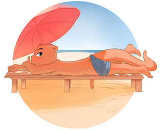 anthro barefoot beach biped casual_exposure clothing detailed_background erection exhibitionism feet foreskin genitals humanoid_feet humanoid_genitalia humanoid_hands humanoid_penis looking_at_viewer male male_anthro outside parasol partially_retracted_foreskin penis plantigrade public public_exposure sand sea seaside sky slim solo sun swimwear swimwear_down thin_calves thin_legs thin_thighs water conditional_dnp funkybun mammal mustelid otter digital_media_(artwork) hi_res