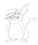 ambiguous_gender clothing hat headgear headwear solo durg_(artist) nintendo pokemon fan_character generation_1_pokemon pokemon_(species) raichu monochrome