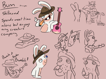 acoustic_guitar ambiguous_feral ambiguous_gender anthro arms_bent beard big_nose blue_eyes bottomwear brown_background brown_beard brown_bottomwear brown_clothing brown_collar brown_eyes brown_facial_hair brown_hat brown_headwear brown_pants brown_shirt brown_tongue brown_topwear buckteeth carrot carrot_in_mouth closed_smile clothed clothed_human clothed_male clothing collar crate disability eye_contact facial_hair feral food fully_clothed fully_clothed_human fully_clothed_male fur group guitar hair half-closed_eyes hand_pawpads hands_behind_head hat hat_on_face hat_only hat_over_eyes headgear headgear_only headwear headwear_only heterochromia holding_marker holding_object holding_shovel holding_tool inspired legless long_ears looking_at_another lying male male_human marker marker_suck mature_human mature_male milk_crate mitten_hands mostly_nude mouth_closed musical_instrument musical_note musical_symbol narrowed_eyes no_pupils on_back one_eye_closed pants pawpads plant playing_guitar playing_music plucked_string_instrument shirt short_hair shovel simple_background singing sitting_on_crate smile string_instrument sucking symbol tan_body tan_inner_ear tan_pawpads tan_skin teeth text tongue tongue_out tools topwear trio vegetable whisker_spots white_body white_fur insert-thenewbl-here raving_rabbids rayman_(series) ubisoft bum_(insert-thenewbl-here) fan_character bull_terrier canid canine canis domestic_dog human hunting_dog lagomorph mammal rabbid terrier 2024 4:3 character_name digital_drawing_(artwork) digital_media_(artwork) english_description english_text hi_res multiple_images