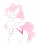 anthro big_breasts big_butt breasts butt clothed clothing female inverted_nipples nipples slightly_chubby solo thong topless underwear groggyghoul friendship_is_magic hasbro my_little_pony pinkie_pie_(mlp) equid equine mammal monochrome pink_and_white